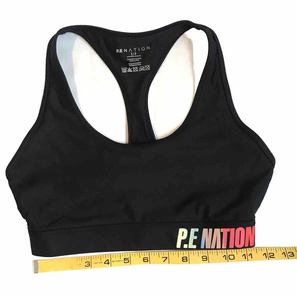 P.E Nation Womens Black Emerging Sports Bra Racerback S Small Logo Unpadded EUC - Picture 8 of 9
